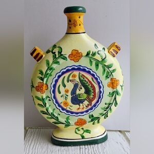 Vintage Art Vase Ceramic Handcrafted Peacock Floral Design 9.25" Tall Japan N-1
